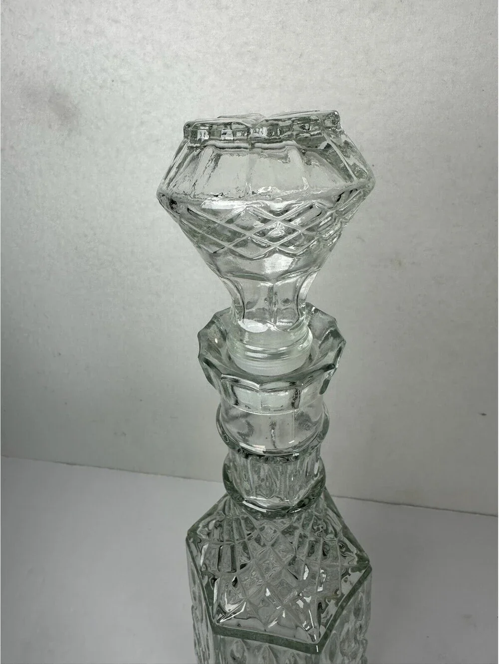 Vintage Clear Glass Decanter Diamond Cut Pattern Barware C 13